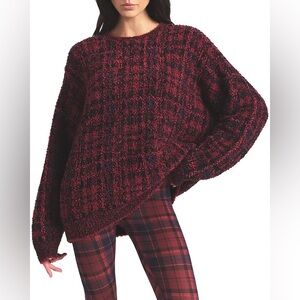 SKIMS Cozy Navy/Merlot Plaid Oversized Pullover Crewneck